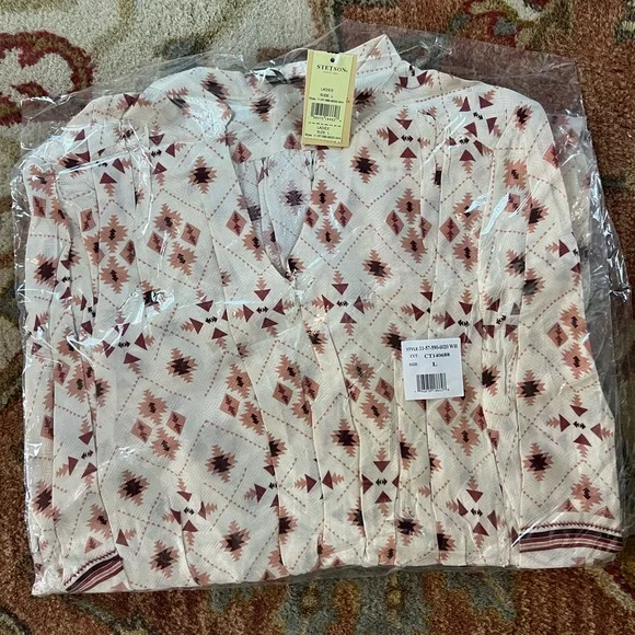 NWT In Packaging Stetson GAUCHO HERRINGBONE DRESS Size Large Cream Pink Western - Picture 7 of 9